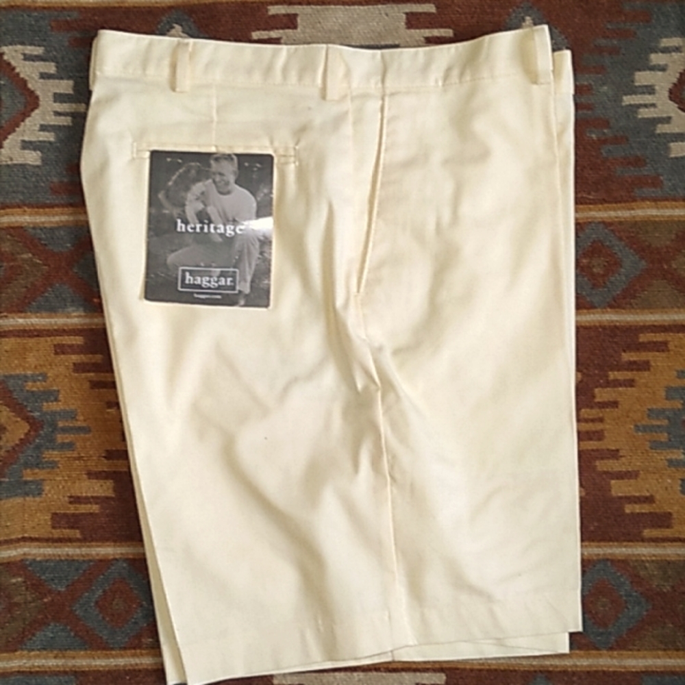 HAGGAR heritage flat front yellow golf shorts mens 36